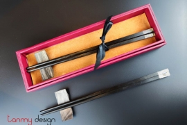 Set of 2 pairs of square ebony chopsticks with chopstick holder